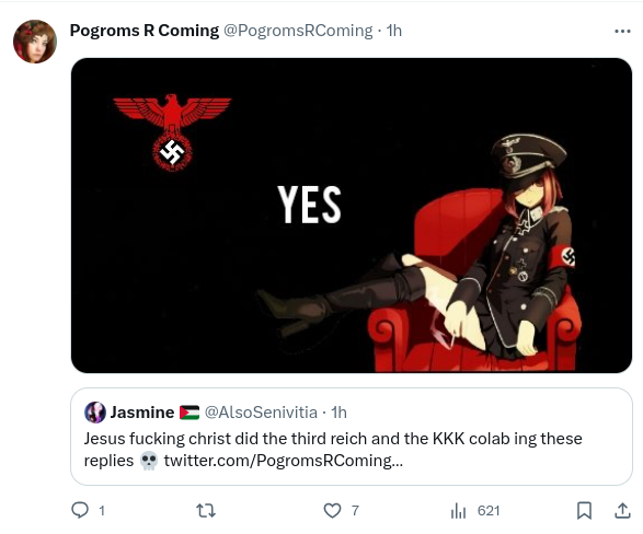 Yes, Elon allowed an account called 'Pogroms R Coming'. 2023-12-02 at 8.13.43 PM.png